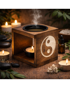 Arzator Patrat pentru Uleiuri din Lemn de Mango – Yin Yang