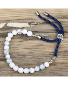 Bratara Ajustabila din Margele de Howlite Alb, Snur Albastru