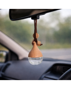 Difuzor Auto Transparent Conic cu Capac din Lemn si Agatatoare pentru Ulei Esential
