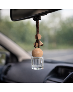 Difuzor Auto Transparent Rotund cu Capac din Lemn si Agatatoare pentru Ulei Esential