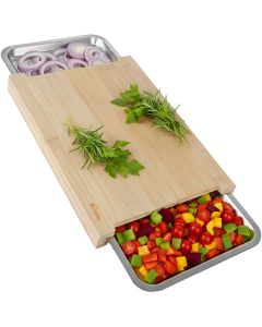 Tocator din Bambus cu 2 Containere Glisante din Inox