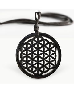  Amuleta din lemn - The Flower of Life, Negru, Red Owl