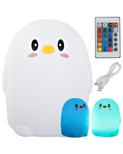 Lampa de Veghe pentru Copii, Telecomanda, lumina LED, incarcare USB, model Pinguin
