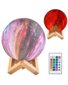 Lampa Luna Multicolor 3D cu Suport din Lemn de Bambus, 15 cm, incarcare USB, 20 Moduri de Lumina
