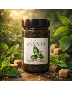 Scrub 100% Natural Revitalizant cu Roinita, Menta Creata si Zahar, Savonia, 350 gr