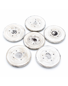 Set 6 Suporturi Rotunde pentru Betisoare si Conuri Parfumate Alb Spalat – Lemn Mango