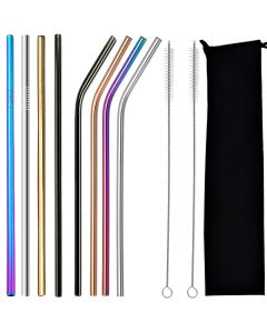Set 8 Paie Colorate Metalice Reutilizabile, 2 Perii Curatare si Husa