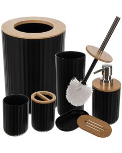 Set accesorii baie – 6 piese, design modern cu bambus și finisaj negru