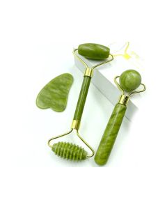 Set Complet de Masaj Jad: Rolă Facială și Corporală + Piatra Gua Sha
