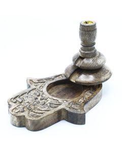 Suport pentru Conuri Parfumate „Fum Curgător” - Lemn de Mango - Model Hamsa