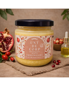 Unt de corp anti-îmbătrânire 100% Natural cu rodie, măceșe și coenzima Q10 – Savonia, 160 g
