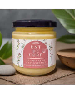 Unt de corp iluminator antioxidant 100% Natural cu mango, măceșe și Vitamina E – Savonia, 160 g