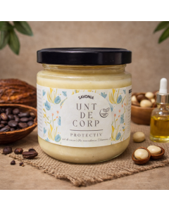 Unt de corp protectiv 100% Natural cu cacao, macadamia și Vitamina E – Savonia, 160 g
