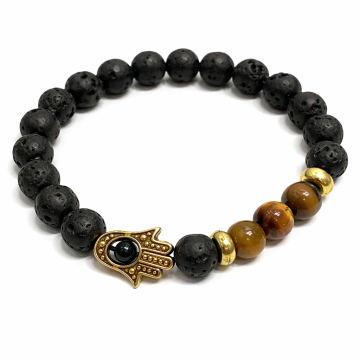 Bratara Piatra Lava – Hamsa si Ochi de Tigru Protectie si Incredere