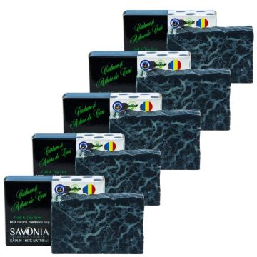Set 5 buc - Sapun Natural Carbune si Arbore de Ceai, Savonia