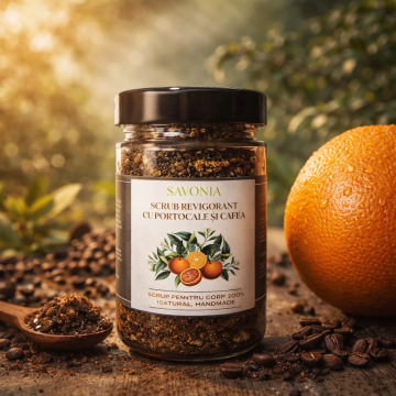 Scrub 100% Natural Revigorant cu Portocale si Cafea, Savonia, 300 gr