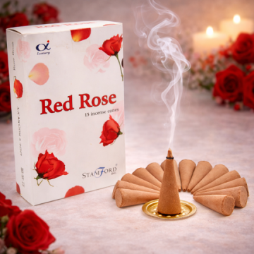Conuri Parfumate Trandafir Rosu – Set 15 Conuri cu Suport