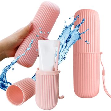 Organizator Calatorii pentru Periuta si Pasta de Dinti, culoare Roz, 19 x 5.5 cm