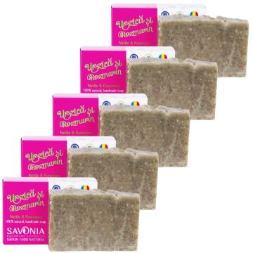Set 5 buc - Sampon Solid Natural Urzica si Rozmarin, Savonia