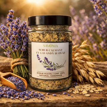 Scrub 100% Natural Calmant cu Lavanda si Ovaz, Savonia, 250 gr