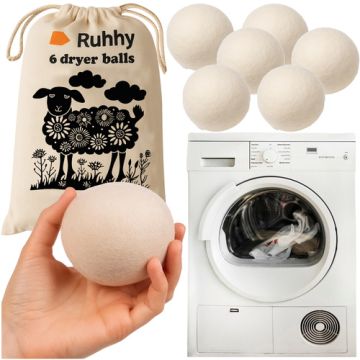 Set 6 Bile din Lână Naturală pentru Uscător de Rufe