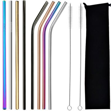 Set 8 Paie Colorate Metalice Reutilizabile, 2 Perii Curatare si Husa