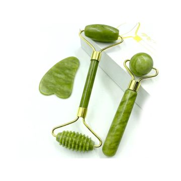Set Complet de Masaj Jad: Rolă Facială și Corporală + Piatra Gua Sha