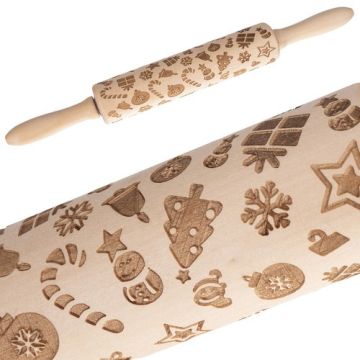 Sucitor de Lemn cu Model de Crăciun Gravat – 40 cm