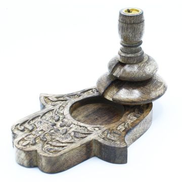 Suport pentru Conuri Parfumate „Fum Curgător” - Lemn de Mango - Model Hamsa